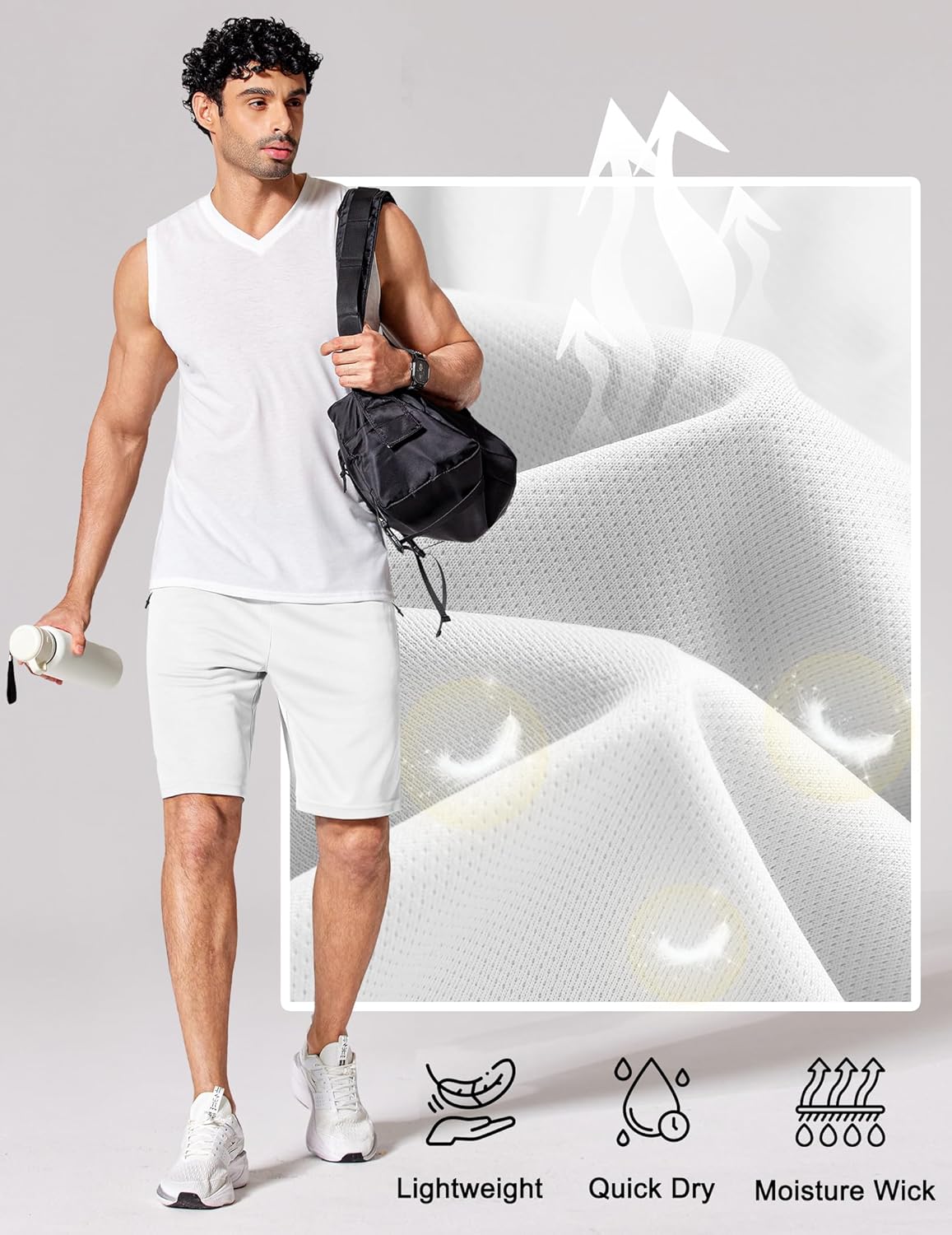 Mens Athletic Running Shorts 7"/ 9" Lightweight Quick Dry Drawstring Mesh Gym Shorts with Zipper Pockets