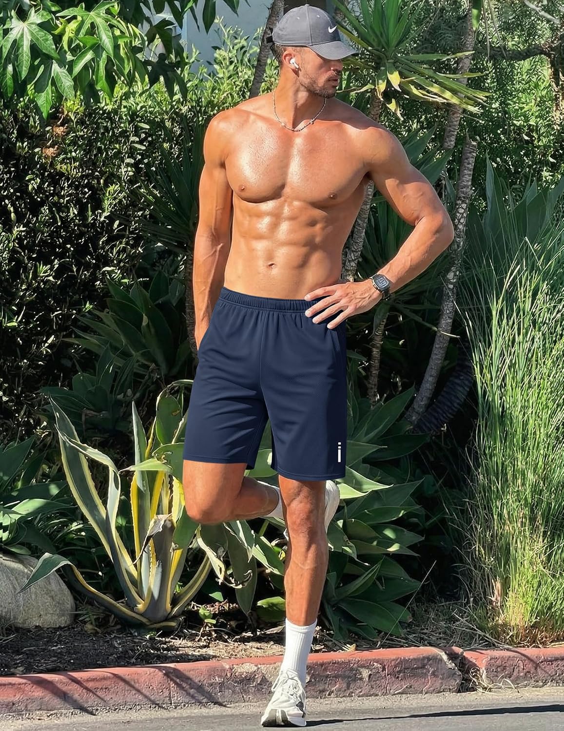 Mens Athletic Running Shorts 7"/ 9" Lightweight Quick Dry Drawstring Mesh Gym Shorts with Zipper Pockets