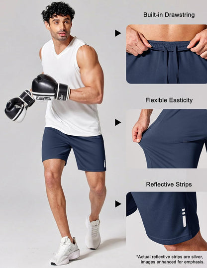 Mens Athletic Running Shorts 7"/ 9" Lightweight Quick Dry Drawstring Mesh Gym Shorts with Zipper Pockets