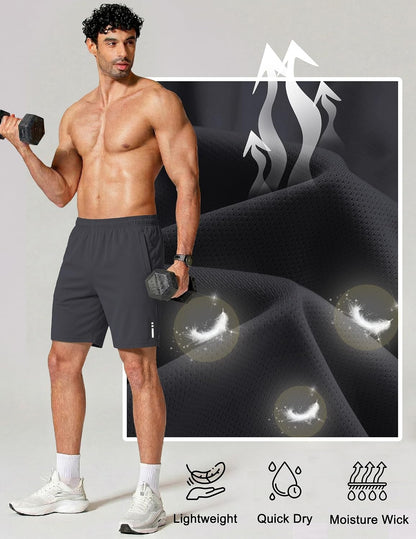 Mens Athletic Running Shorts 7"/ 9" Lightweight Quick Dry Drawstring Mesh Gym Shorts with Zipper Pockets