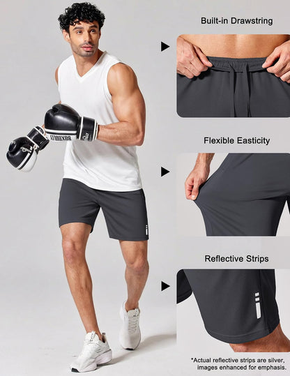 Mens Athletic Running Shorts 7"/ 9" Lightweight Quick Dry Drawstring Mesh Gym Shorts with Zipper Pockets