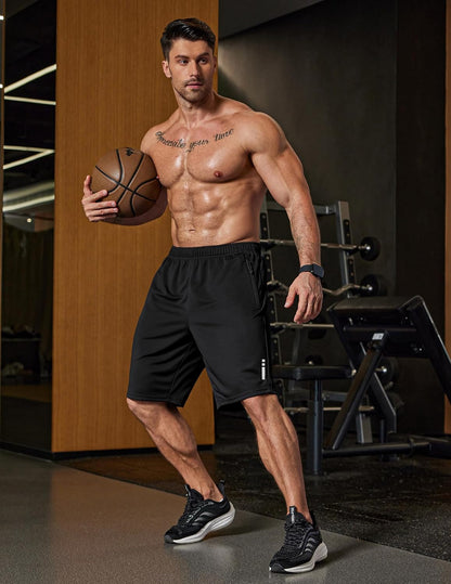 Mens Athletic Running Shorts 7"/ 9" Lightweight Quick Dry Drawstring Mesh Gym Shorts with Zipper Pockets