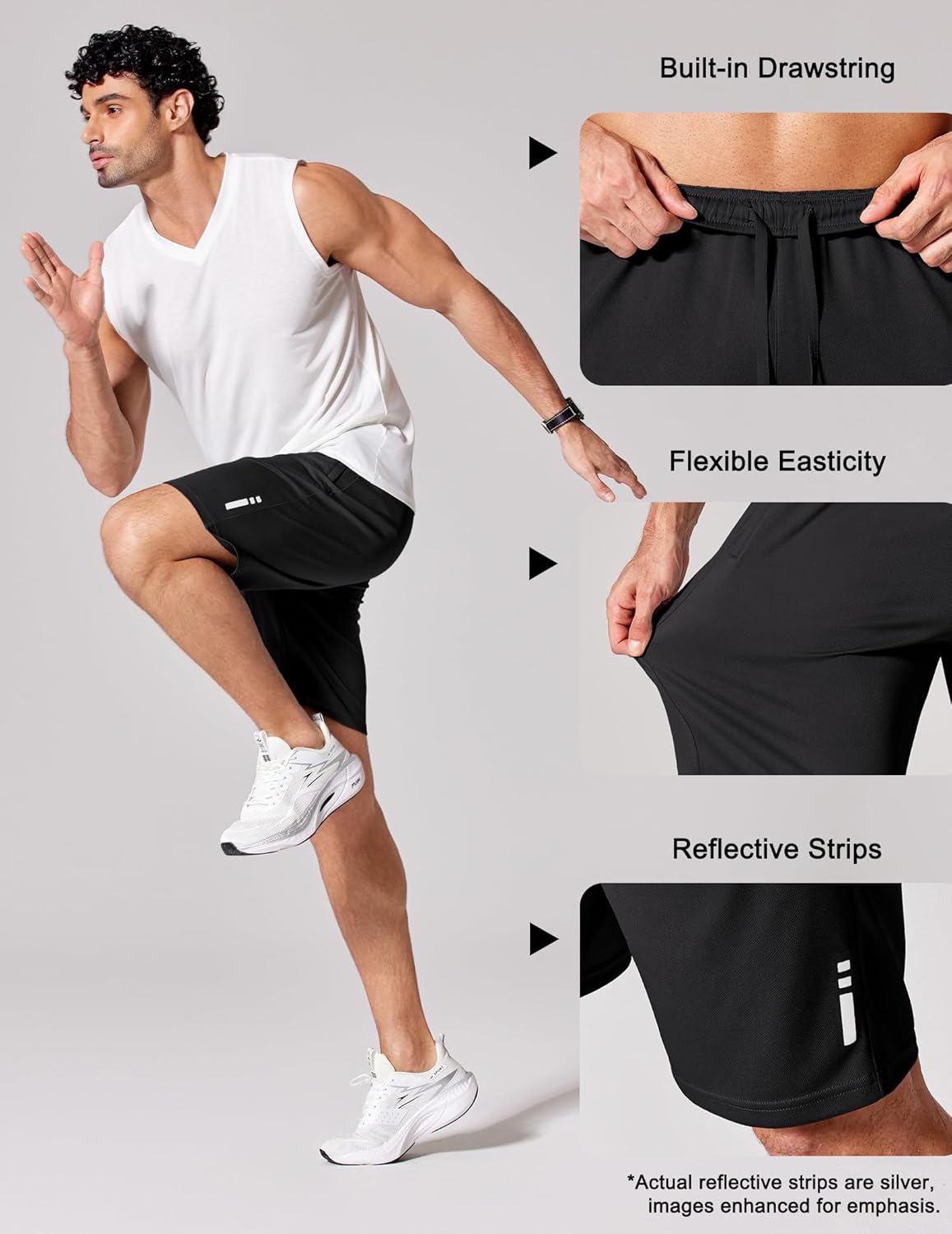 Mens Athletic Running Shorts 7"/ 9" Lightweight Quick Dry Drawstring Mesh Gym Shorts with Zipper Pockets
