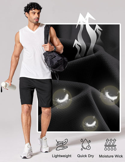 Mens Athletic Running Shorts 7"/ 9" Lightweight Quick Dry Drawstring Mesh Gym Shorts with Zipper Pockets