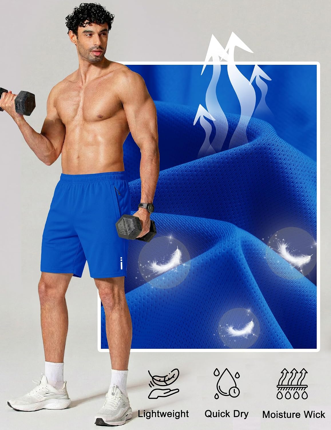 Mens Athletic Running Shorts 7"/ 9" Lightweight Quick Dry Drawstring Mesh Gym Shorts with Zipper Pockets