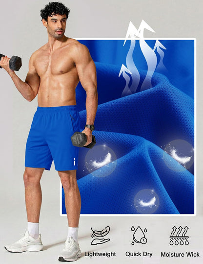 Mens Athletic Running Shorts 7"/ 9" Lightweight Quick Dry Drawstring Mesh Gym Shorts with Zipper Pockets