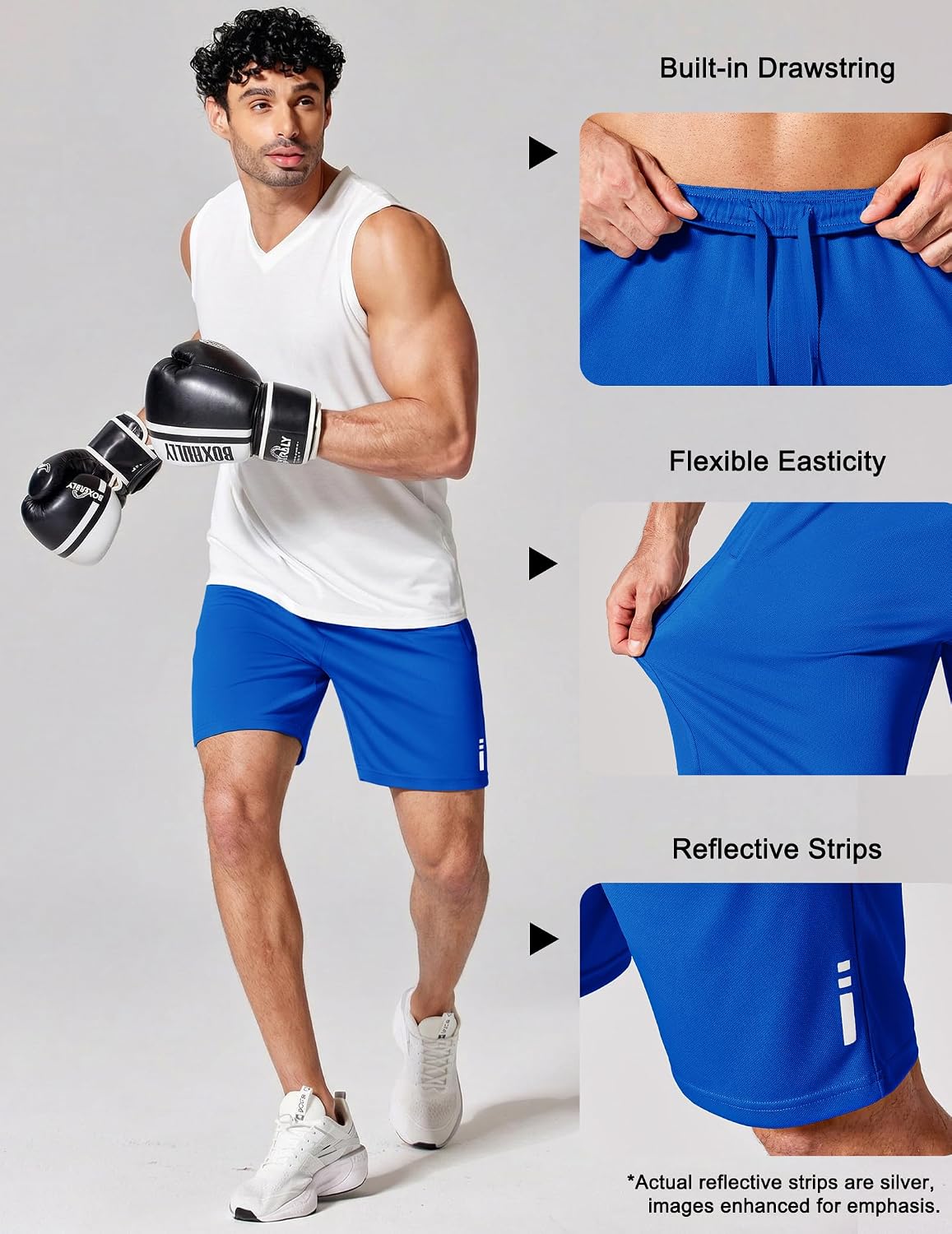 Mens Athletic Running Shorts 7"/ 9" Lightweight Quick Dry Drawstring Mesh Gym Shorts with Zipper Pockets