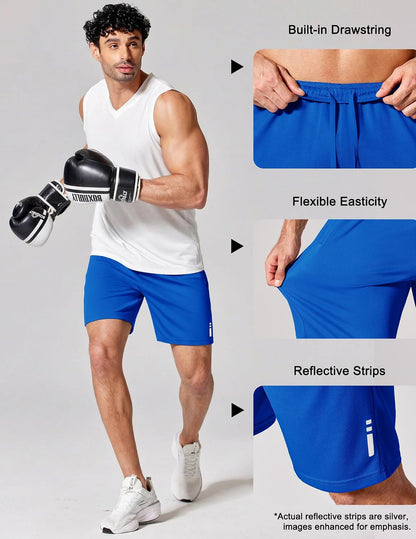 Mens Athletic Running Shorts 7"/ 9" Lightweight Quick Dry Drawstring Mesh Gym Shorts with Zipper Pockets