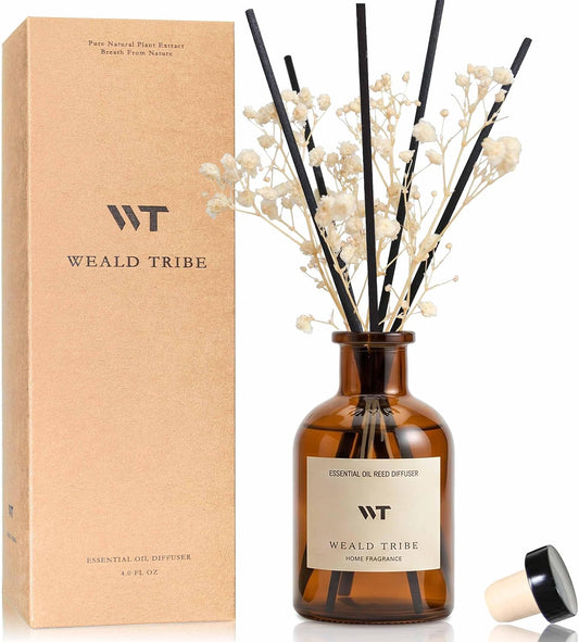 Flower Reed Diffuser Set Eucalyptus & Lavender Scent for Room Bathroom Accessories Shelf Decor & Air Fresheners, Sticks Defusers with 4.0 fl oz Essential Oils, Home Fragrance Office Gift