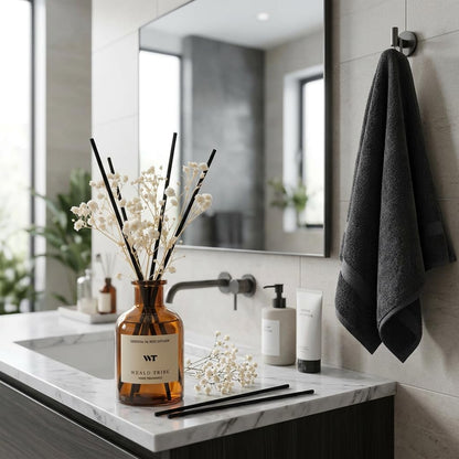 Flower Reed Diffuser Set Eucalyptus & Lavender Scent for Room Bathroom Accessories Shelf Decor & Air Fresheners, Sticks Defusers with 4.0 fl oz Essential Oils, Home Fragrance Office Gift