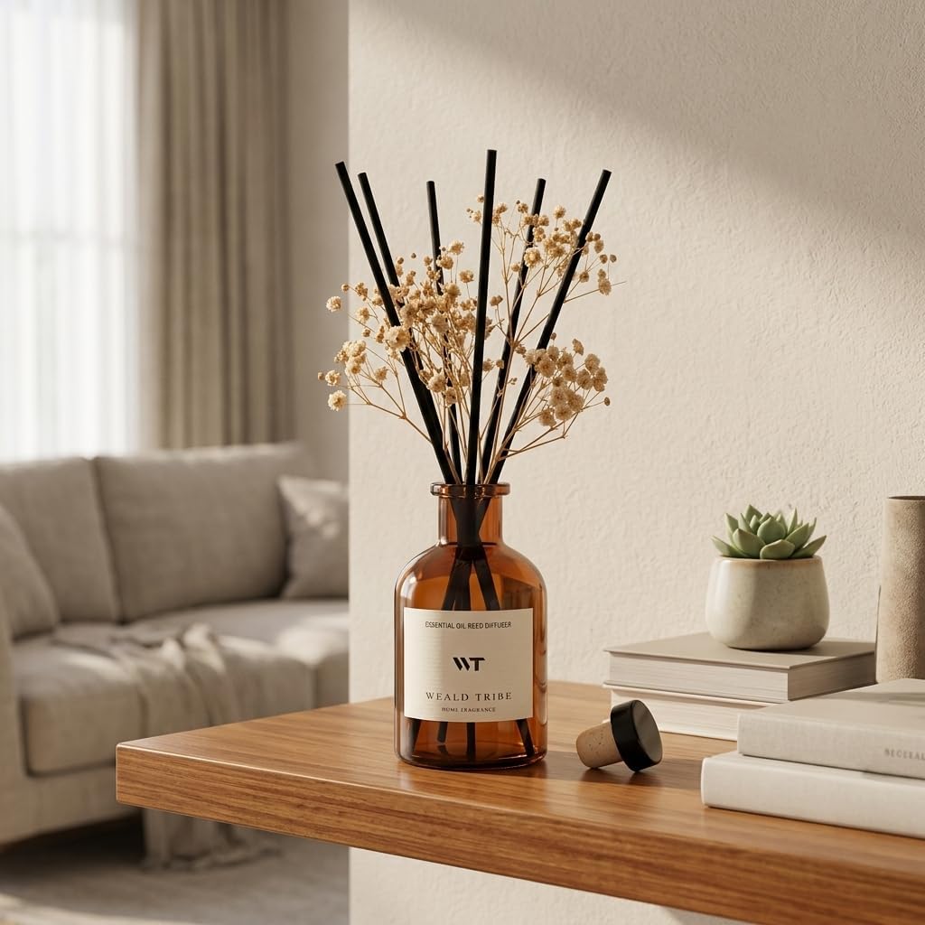 Flower Reed Diffuser Set Eucalyptus & Lavender Scent for Room Bathroom Accessories Shelf Decor & Air Fresheners, Sticks Defusers with 4.0 fl oz Essential Oils, Home Fragrance Office Gift