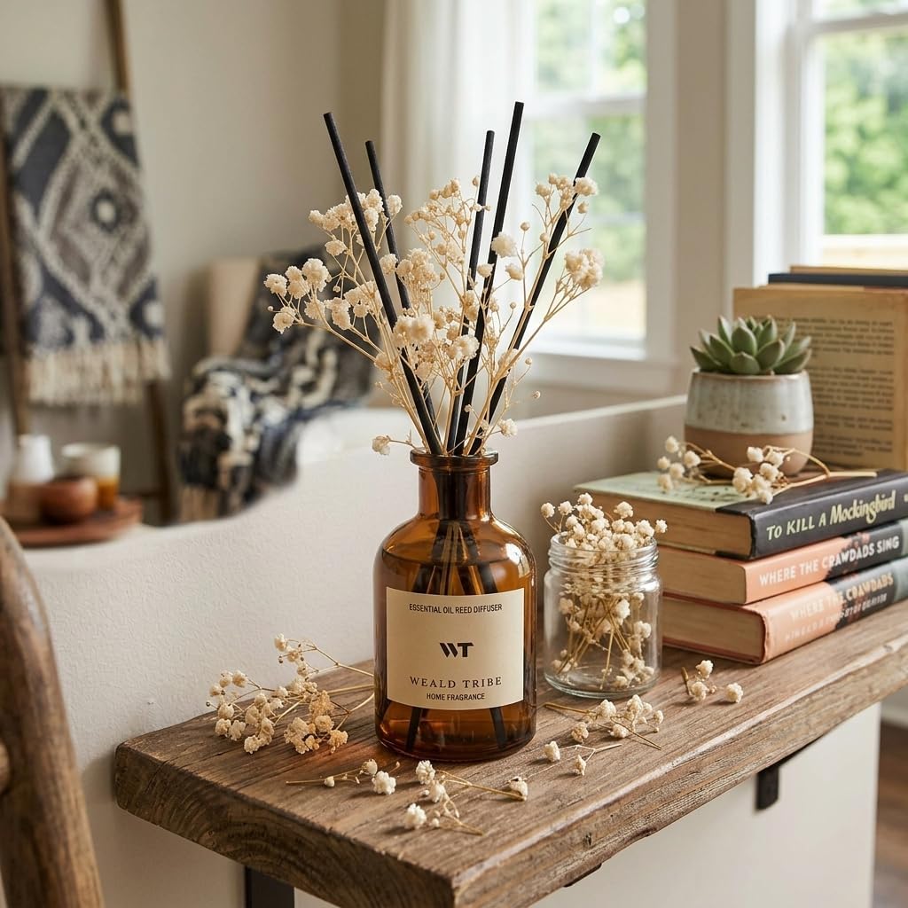 Flower Reed Diffuser Set Eucalyptus & Lavender Scent for Room Bathroom Accessories Shelf Decor & Air Fresheners, Sticks Defusers with 4.0 fl oz Essential Oils, Home Fragrance Office Gift