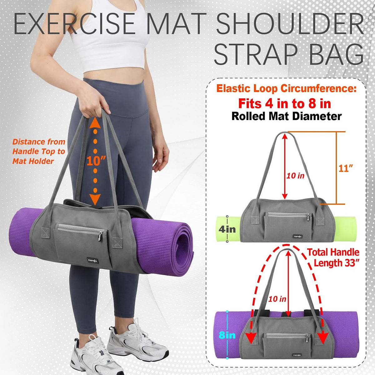 Exercise Yoga Mat Carrying Shoulder Strap Bag with Internal and Outside Storge Pocket (Yoga Mat is NOT Included)