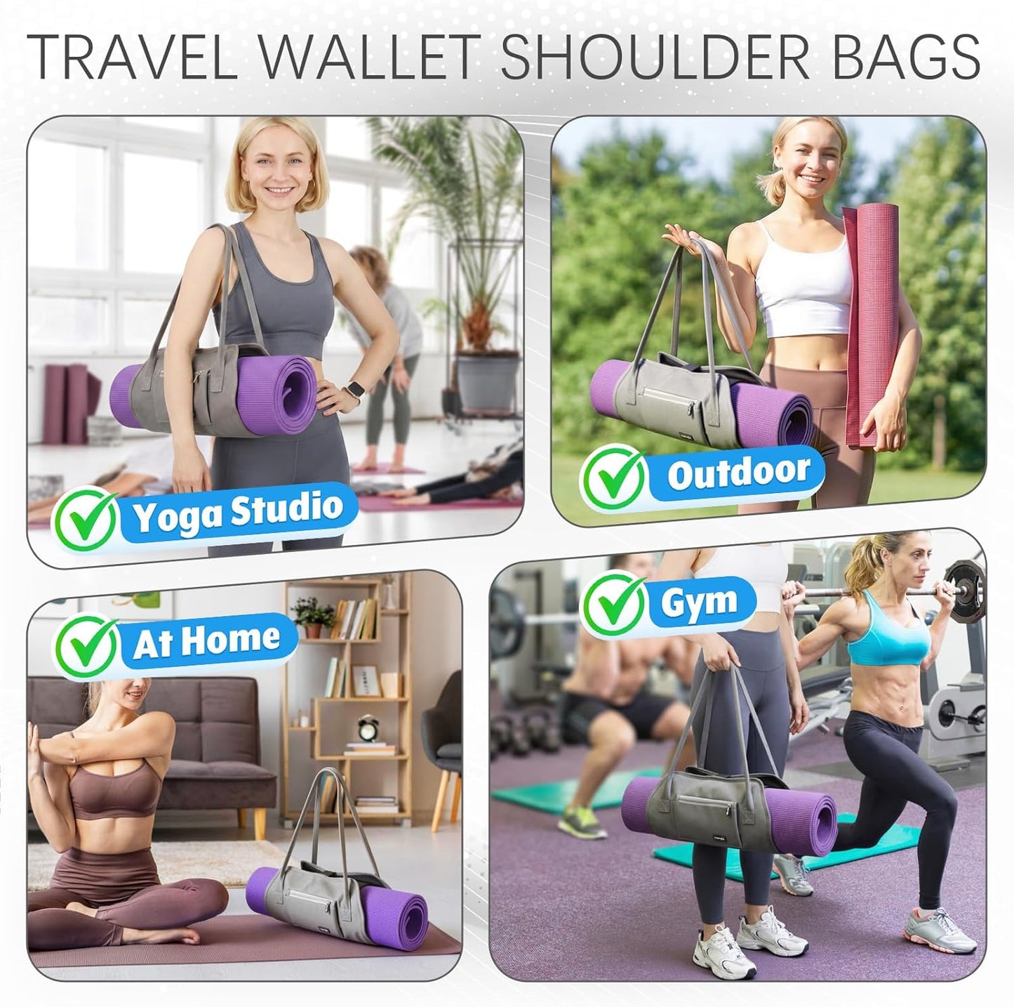 Exercise Yoga Mat Carrying Shoulder Strap Bag with Internal and Outside Storge Pocket (Yoga Mat is NOT Included)