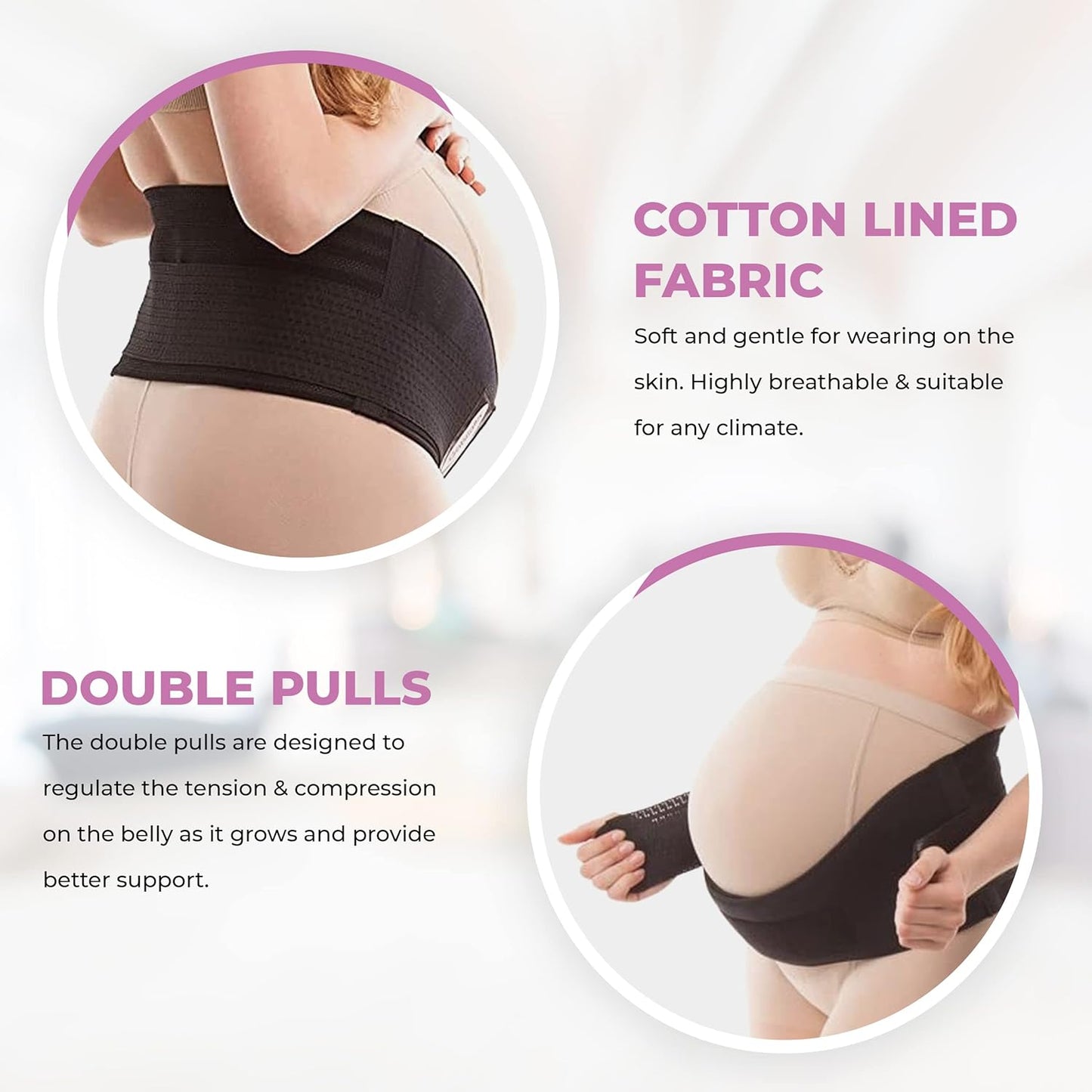 Cotton Lined Pregnancy Belly Band for Pregnant Women, Soft & Breathable, Pregnancy Must Haves Belly Support Band for Abdominal, Pelvic, Waist, Back Pain - Adjustable Maternity Support Belt