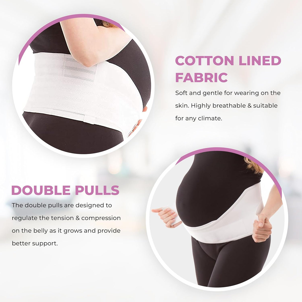 Cotton Lined Pregnancy Belly Band for Pregnant Women, Soft & Breathable, Pregnancy Must Haves Belly Support Band for Abdominal, Pelvic, Waist, Back Pain - Adjustable Maternity Support Belt