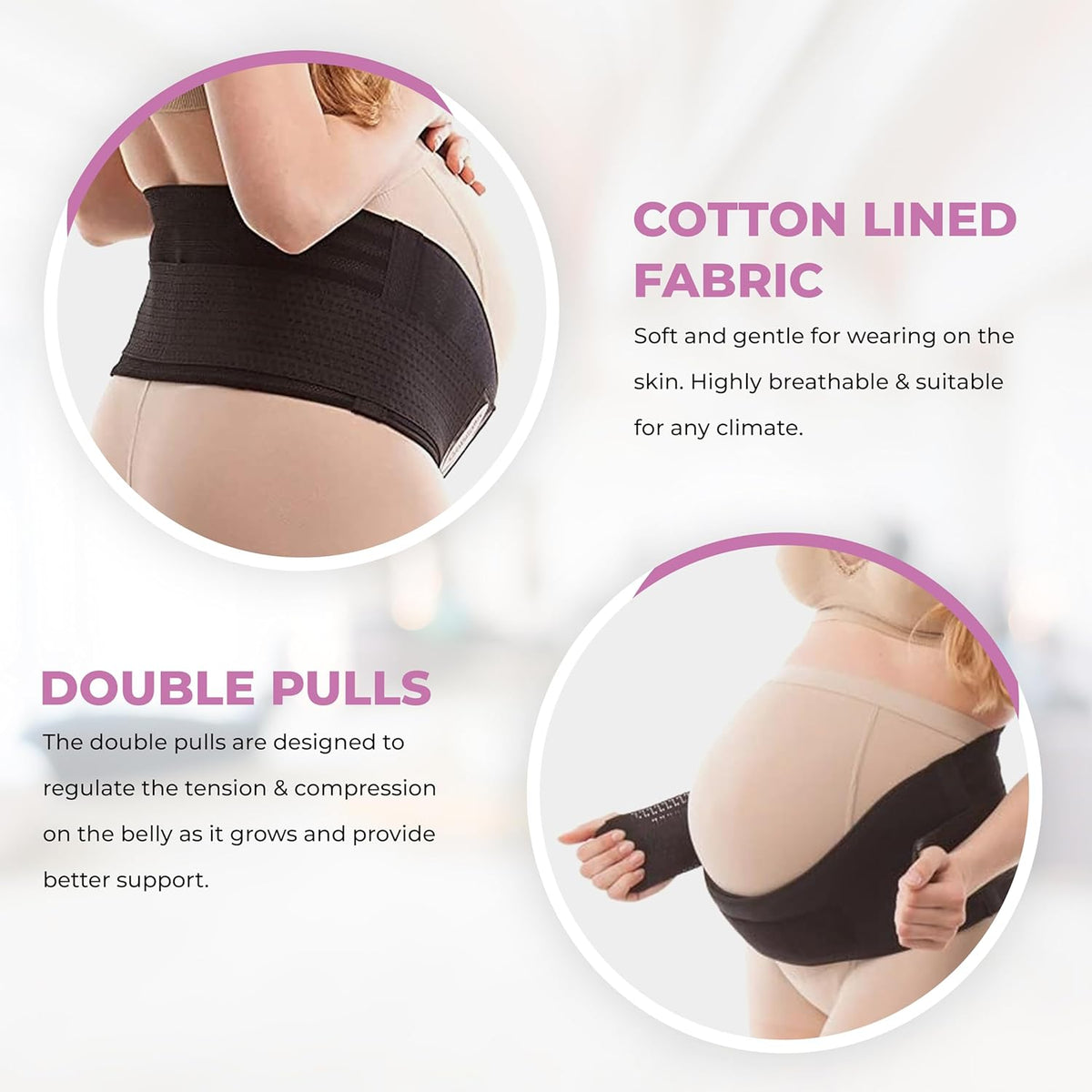 Cotton Lined Pregnancy Belly Band for Pregnant Women, Soft & Breathable, Pregnancy Must Haves Belly Support Band for Abdominal, Pelvic, Waist, Back Pain - Adjustable Maternity Support Belt