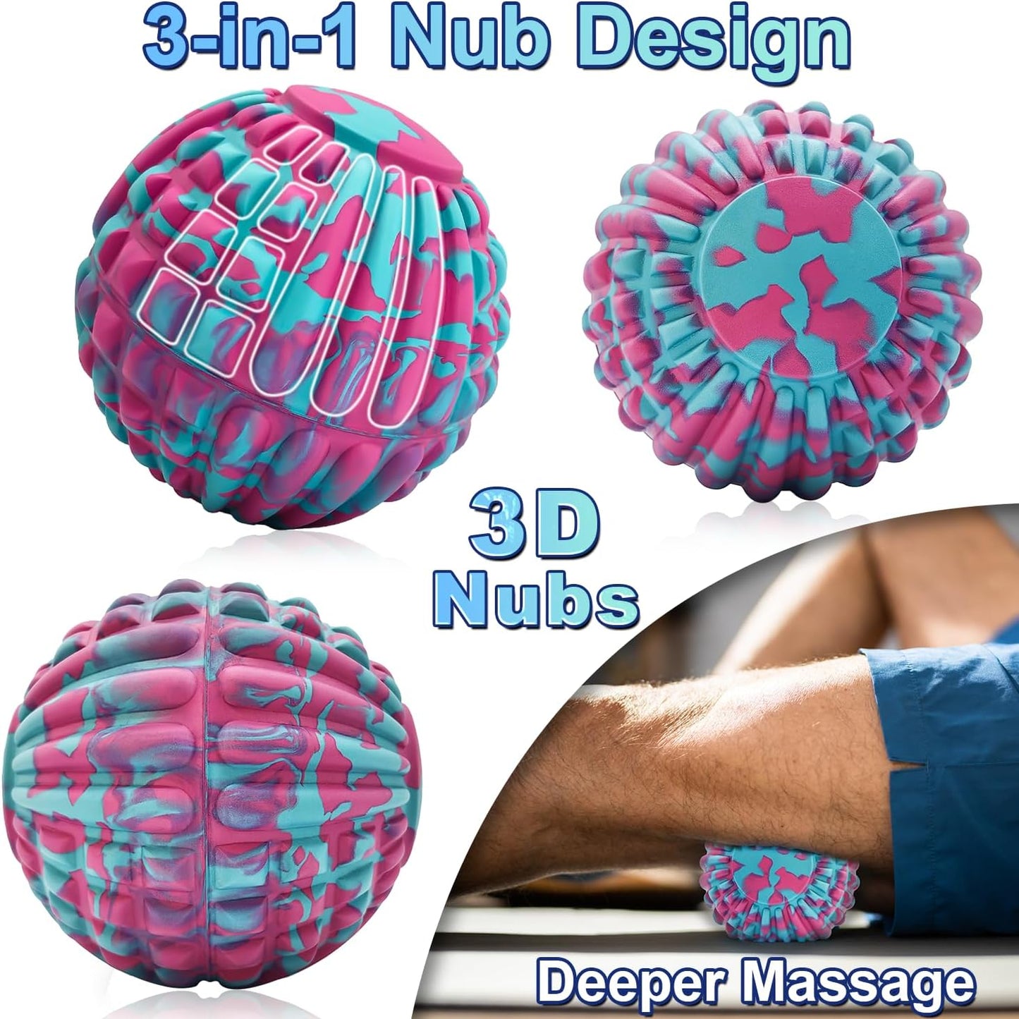 Deep Tissue Massage Ball for Exercise & Recovery - SGS Certification - Targets Back, Shoulder, Legs&Feet - Relieves Muscle Knots, Joint Pain&Tightness, Pressure Point Therapy- Myofascial Release Ball