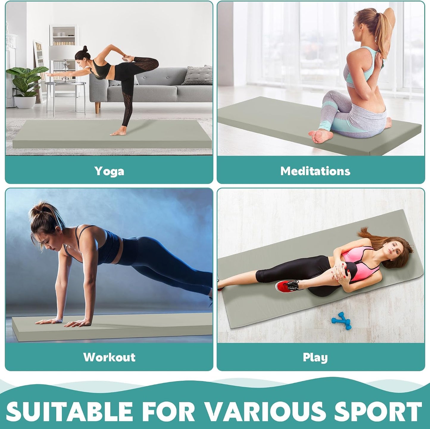 2 Inch Thick Yoga Mat, 72''x24'x2" Foldable Extra Thick Exercise Mat Gymnastics Mat with PU Leather, Padded Yoga Mat Fitness Mat for Yoga, Pilates, Stretching