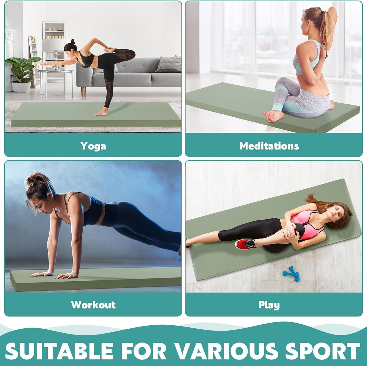 2 Inch Thick Yoga Mat, 72''x24'x2" Foldable Extra Thick Exercise Mat Gymnastics Mat with PU Leather, Padded Yoga Mat Fitness Mat for Yoga, Pilates, Stretching