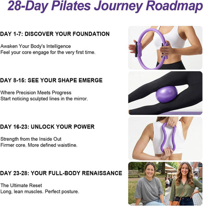 Home Pilates Ring and Ball Set for Women with 5 Resistance Bands 13 inch Magic Circle Workout Starter Kit for Beginners Full Body Toning 15 Min Daily Routine