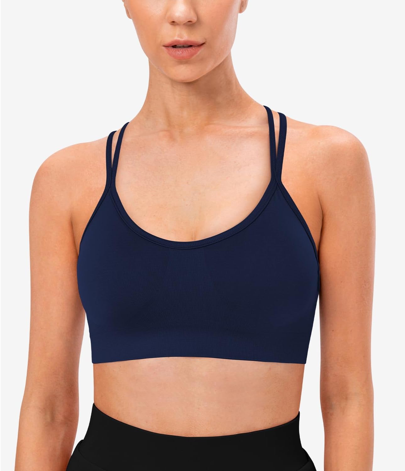 Strappy Cross Back Women Sports Bra Pack for Medium Support Workout | Removable Padded Cups, Spaghetti Strap, Comfort Seamless Wirefree, Soft Breathable Fabric, for Gym/Yoga/Pilates/Walking/Daily