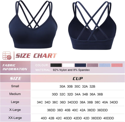 Strappy Cross Back Women Sports Bra Pack for Medium Support Workout | Removable Padded Cups, Spaghetti Strap, Comfort Seamless Wirefree, Soft Breathable Fabric, for Gym/Yoga/Pilates/Walking/Daily