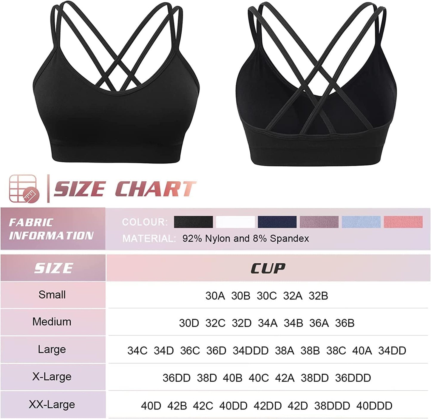 Strappy Cross Back Women Sports Bra Pack for Medium Support Workout | Removable Padded Cups, Spaghetti Strap, Comfort Seamless Wirefree, Soft Breathable Fabric, for Gym/Yoga/Pilates/Walking/Daily