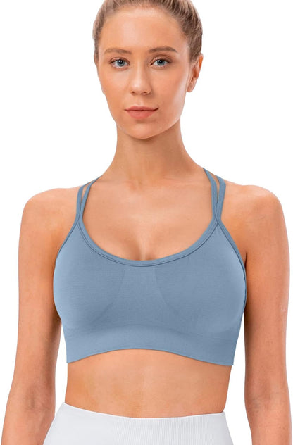 Strappy Cross Back Women Sports Bra Pack for Medium Support Workout | Removable Padded Cups, Spaghetti Strap, Comfort Seamless Wirefree, Soft Breathable Fabric, for Gym/Yoga/Pilates/Walking/Daily