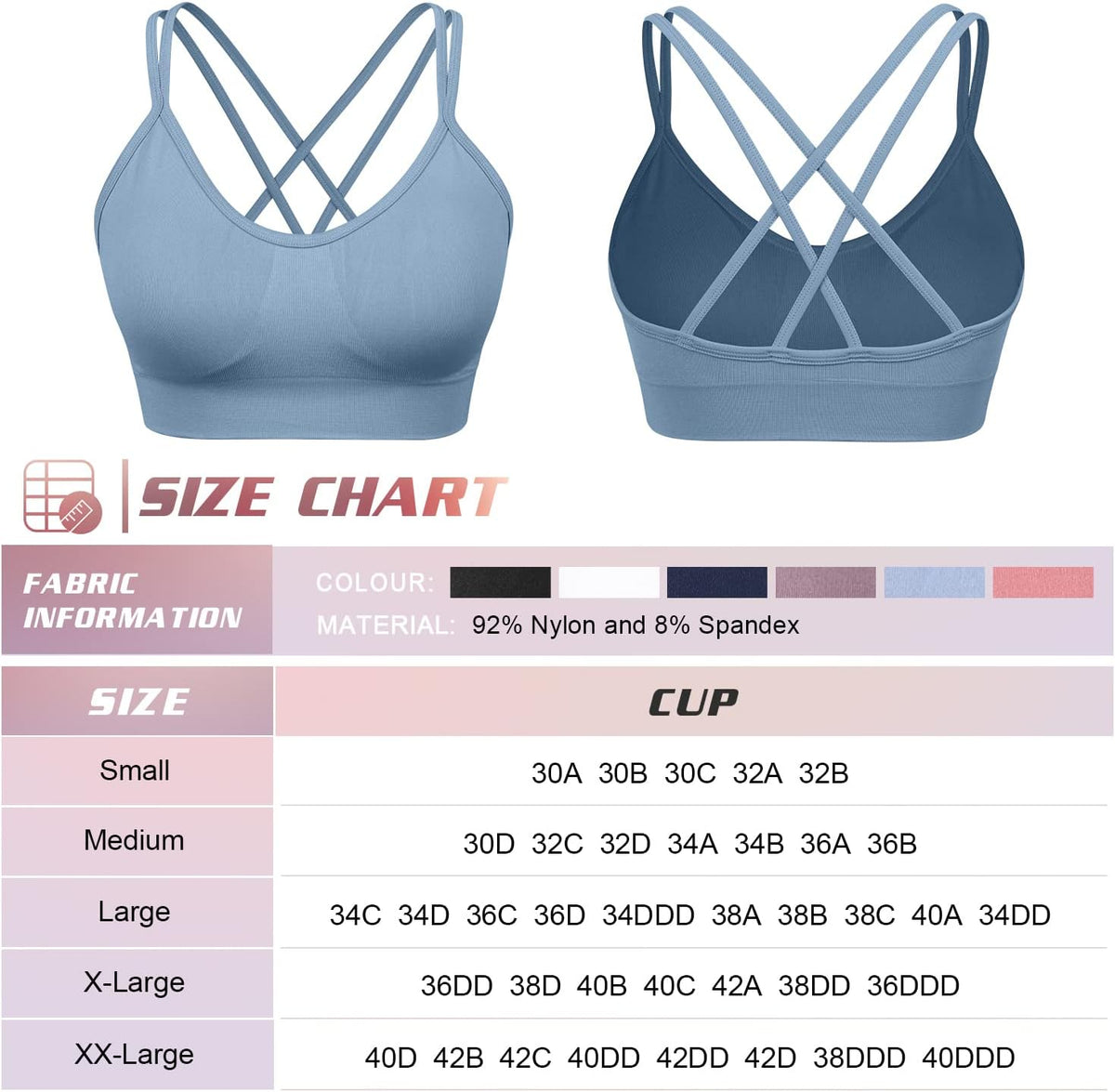 Strappy Cross Back Women Sports Bra Pack for Medium Support Workout | Removable Padded Cups, Spaghetti Strap, Comfort Seamless Wirefree, Soft Breathable Fabric, for Gym/Yoga/Pilates/Walking/Daily