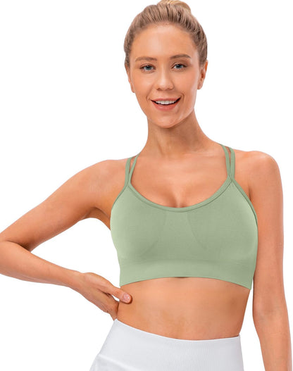 Strappy Cross Back Women Sports Bra Pack for Medium Support Workout | Removable Padded Cups, Spaghetti Strap, Comfort Seamless Wirefree, Soft Breathable Fabric, for Gym/Yoga/Pilates/Walking/Daily