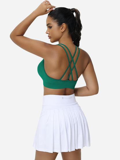 Strappy Cross Back Women Sports Bra Pack for Medium Support Workout | Removable Padded Cups, Spaghetti Strap, Comfort Seamless Wirefree, Soft Breathable Fabric, for Gym/Yoga/Pilates/Walking/Daily