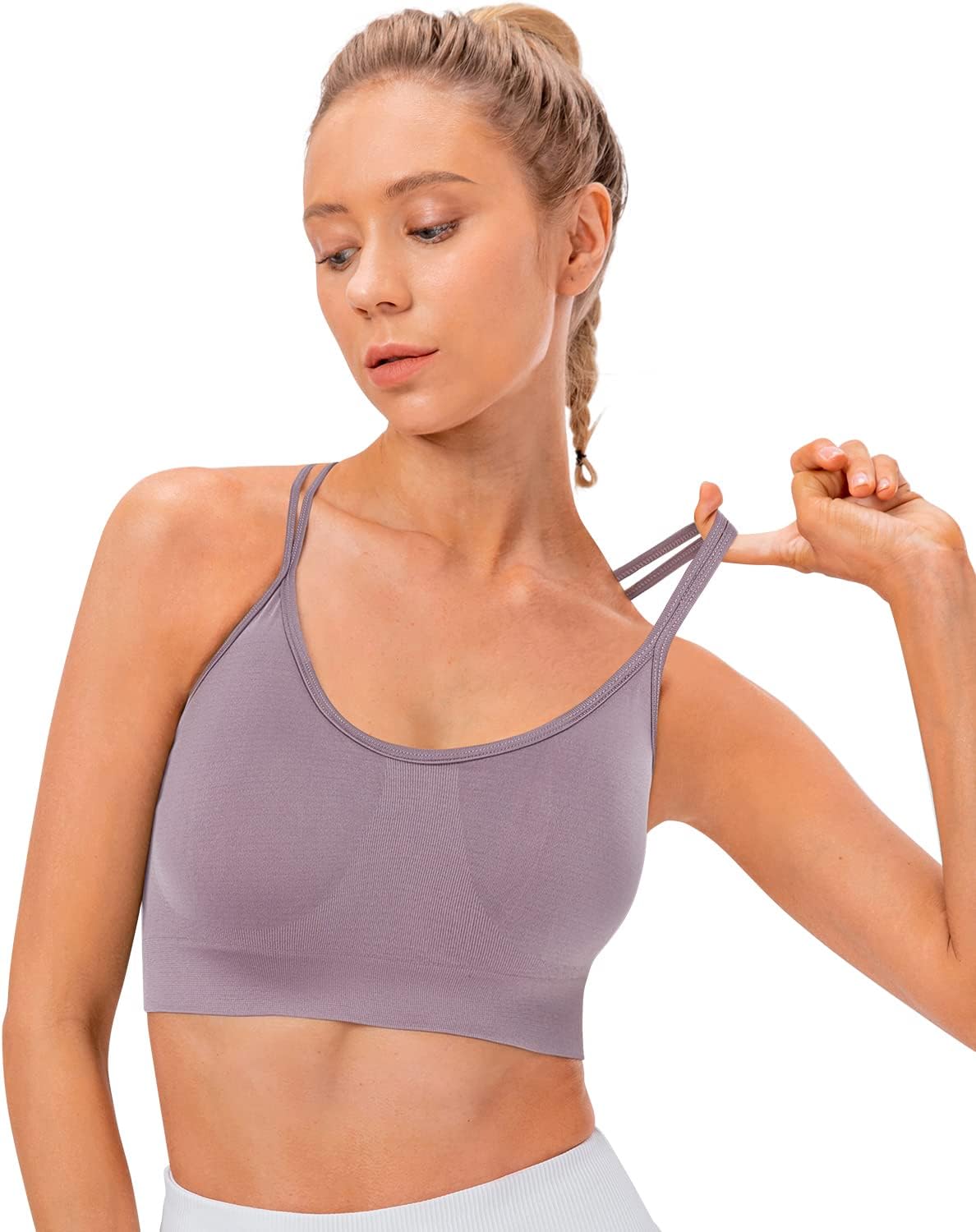 Strappy Cross Back Women Sports Bra Pack for Medium Support Workout | Removable Padded Cups, Spaghetti Strap, Comfort Seamless Wirefree, Soft Breathable Fabric, for Gym/Yoga/Pilates/Walking/Daily