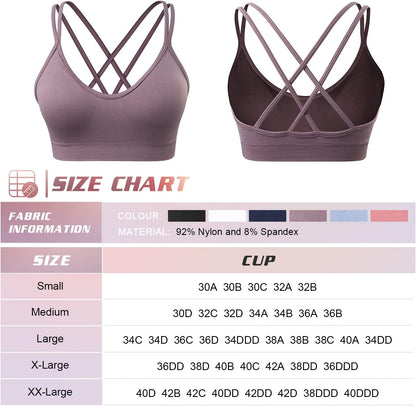 Strappy Cross Back Women Sports Bra Pack for Medium Support Workout | Removable Padded Cups, Spaghetti Strap, Comfort Seamless Wirefree, Soft Breathable Fabric, for Gym/Yoga/Pilates/Walking/Daily