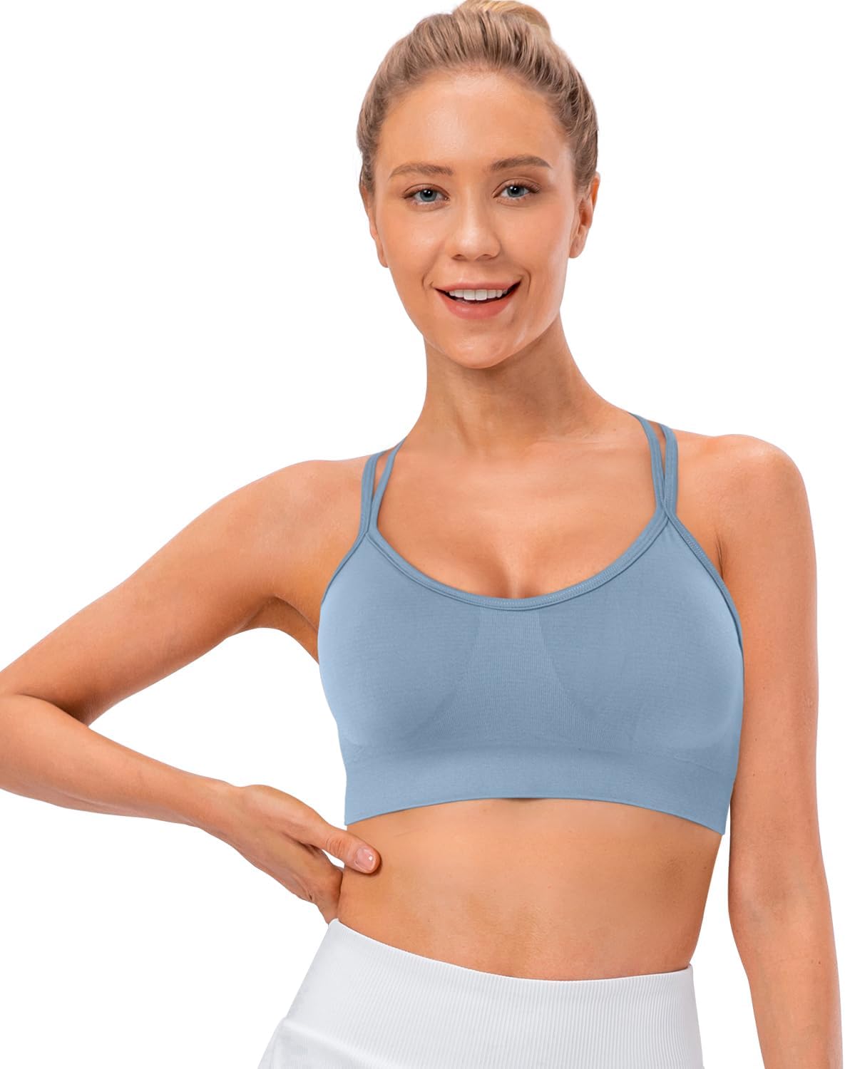 Strappy Cross Back Women Sports Bra Pack for Medium Support Workout | Removable Padded Cups, Spaghetti Strap, Comfort Seamless Wirefree, Soft Breathable Fabric, for Gym/Yoga/Pilates/Walking/Daily