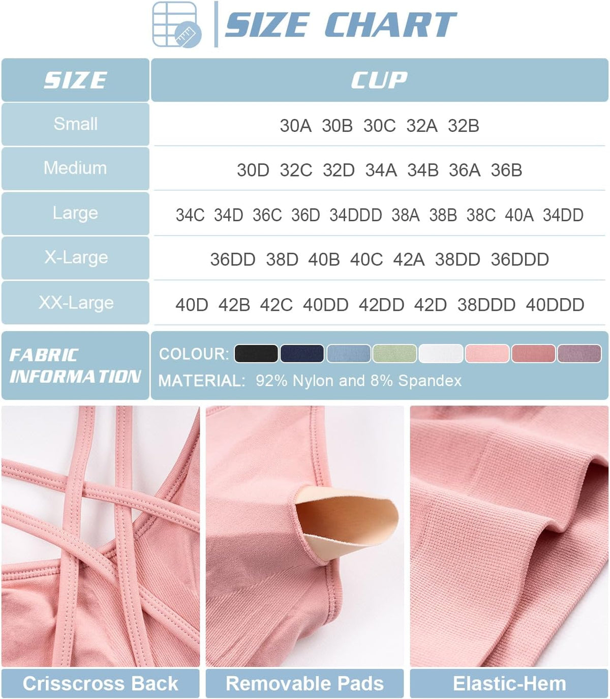 Strappy Cross Back Women Sports Bra Pack for Medium Support Workout | Removable Padded Cups, Spaghetti Strap, Comfort Seamless Wirefree, Soft Breathable Fabric, for Gym/Yoga/Pilates/Walking/Daily