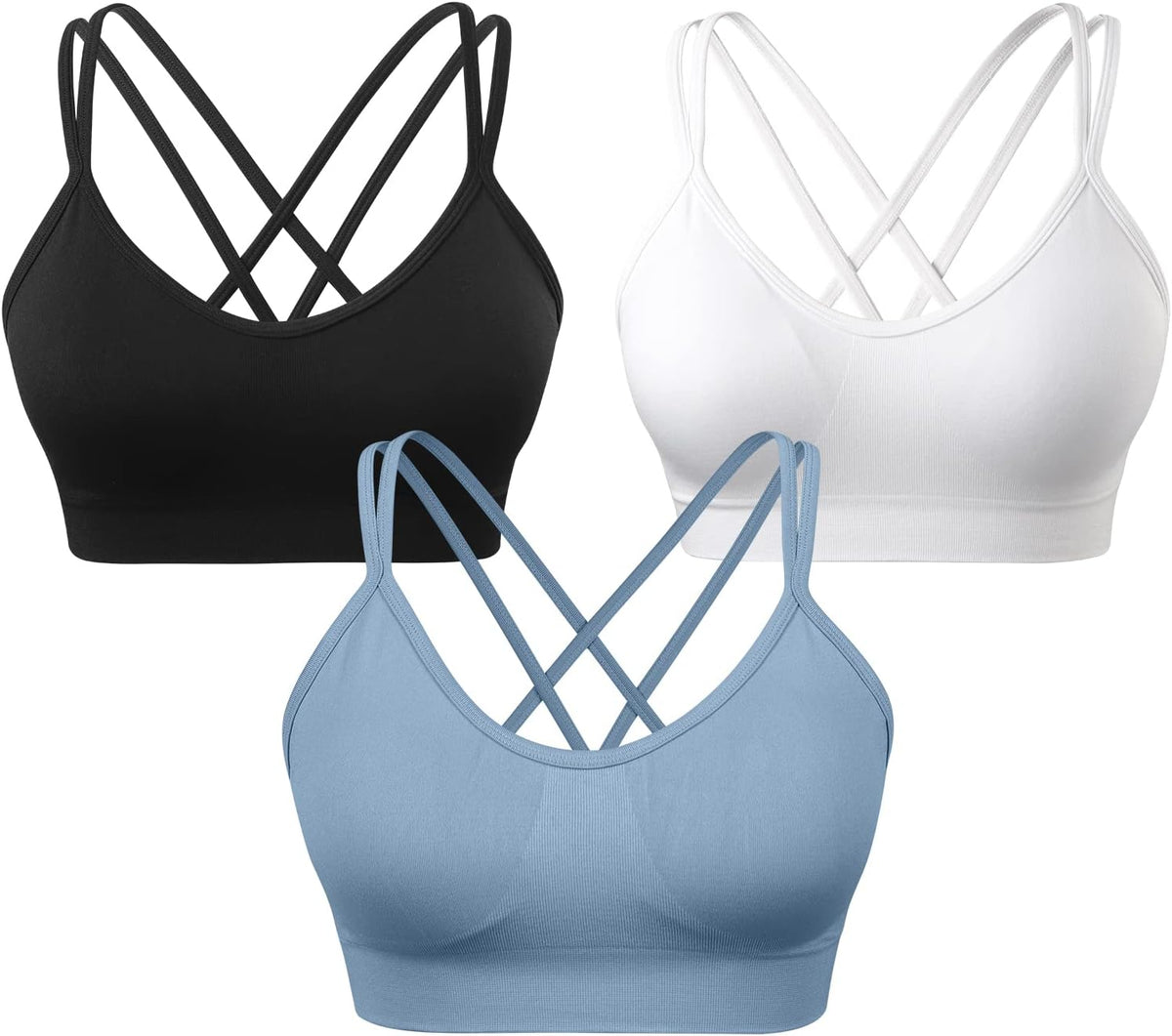 Strappy Cross Back Women Sports Bra Pack for Medium Support Workout | Removable Padded Cups, Spaghetti Strap, Comfort Seamless Wirefree, Soft Breathable Fabric, for Gym/Yoga/Pilates/Walking/Daily