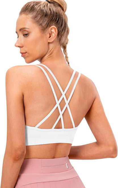 Strappy Cross Back Women Sports Bra Pack for Medium Support Workout | Removable Padded Cups, Spaghetti Strap, Comfort Seamless Wirefree, Soft Breathable Fabric, for Gym/Yoga/Pilates/Walking/Daily