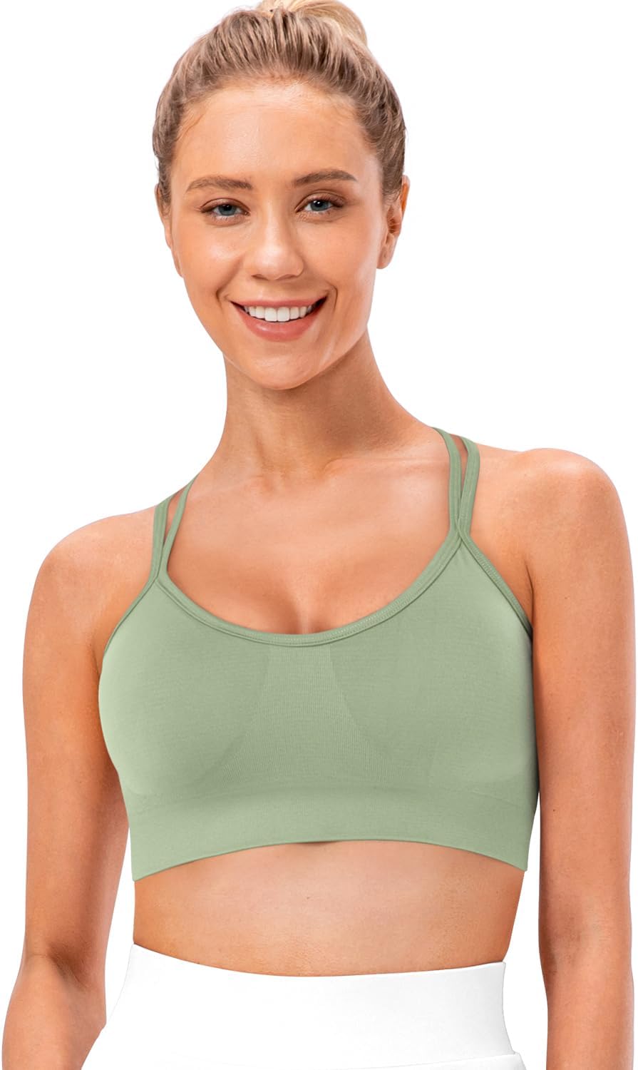 Strappy Cross Back Women Sports Bra Pack for Medium Support Workout | Removable Padded Cups, Spaghetti Strap, Comfort Seamless Wirefree, Soft Breathable Fabric, for Gym/Yoga/Pilates/Walking/Daily