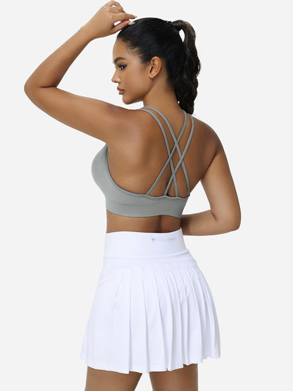 Strappy Cross Back Women Sports Bra Pack for Medium Support Workout | Removable Padded Cups, Spaghetti Strap, Comfort Seamless Wirefree, Soft Breathable Fabric, for Gym/Yoga/Pilates/Walking/Daily