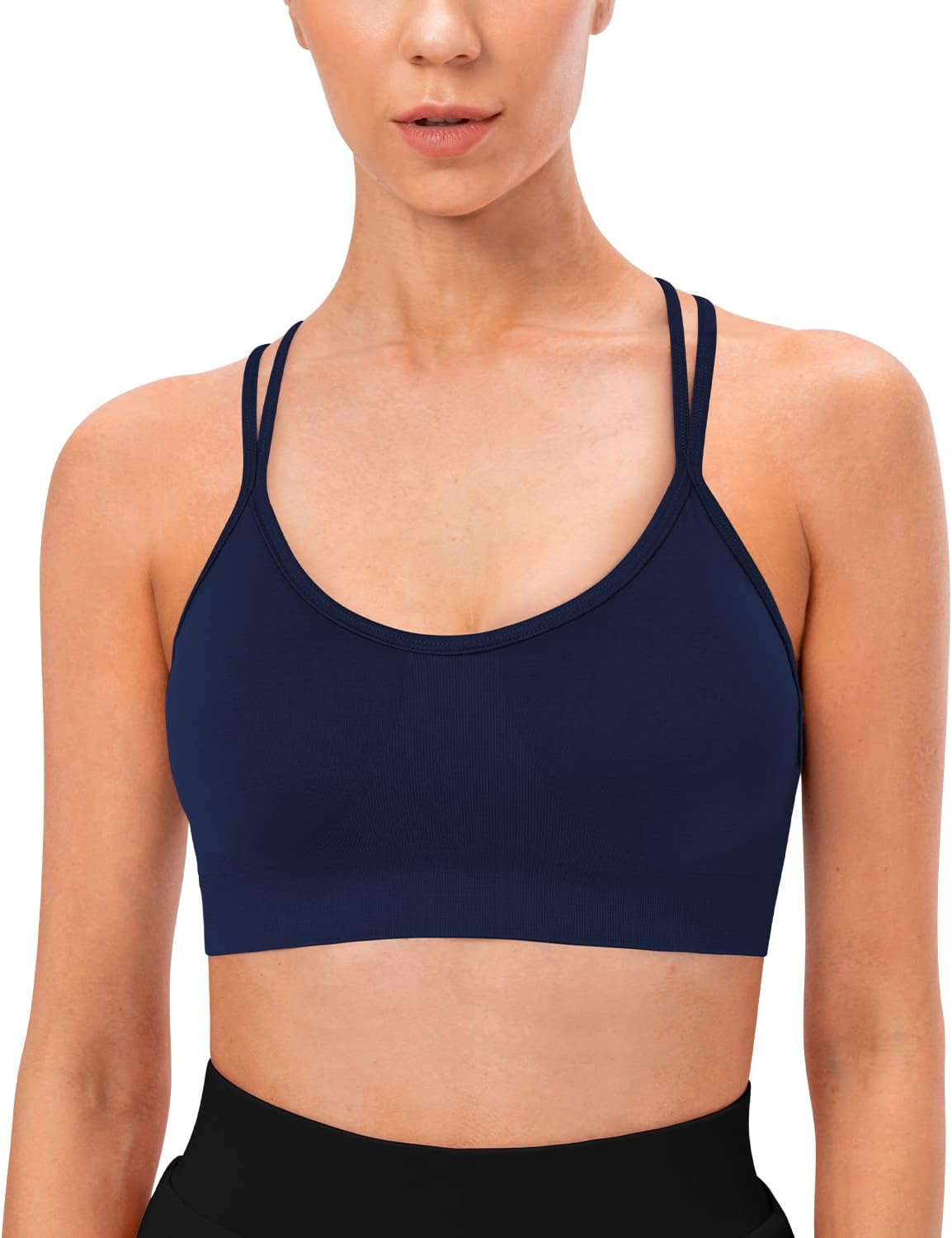 Strappy Cross Back Women Sports Bra Pack for Medium Support Workout | Removable Padded Cups, Spaghetti Strap, Comfort Seamless Wirefree, Soft Breathable Fabric, for Gym/Yoga/Pilates/Walking/Daily