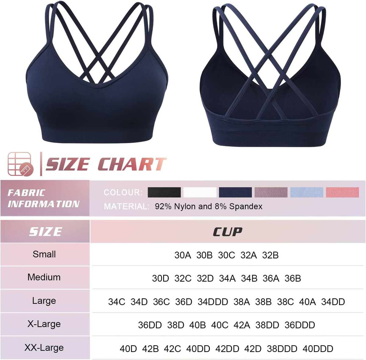 Strappy Cross Back Women Sports Bra Pack for Medium Support Workout | Removable Padded Cups, Spaghetti Strap, Comfort Seamless Wirefree, Soft Breathable Fabric, for Gym/Yoga/Pilates/Walking/Daily