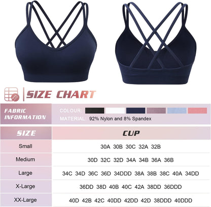 Strappy Cross Back Women Sports Bra Pack for Medium Support Workout | Removable Padded Cups, Spaghetti Strap, Comfort Seamless Wirefree, Soft Breathable Fabric, for Gym/Yoga/Pilates/Walking/Daily