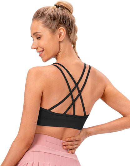 Strappy Cross Back Women Sports Bra Pack for Medium Support Workout | Removable Padded Cups, Spaghetti Strap, Comfort Seamless Wirefree, Soft Breathable Fabric, for Gym/Yoga/Pilates/Walking/Daily