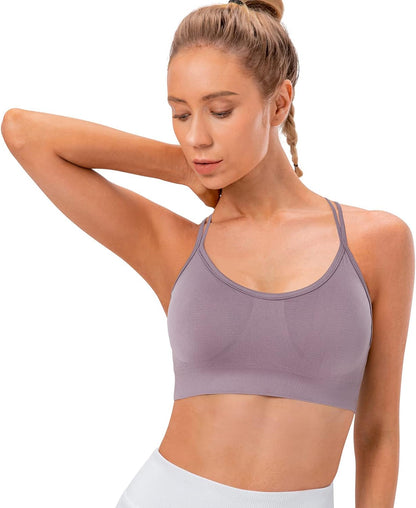 Strappy Cross Back Women Sports Bra Pack for Medium Support Workout | Removable Padded Cups, Spaghetti Strap, Comfort Seamless Wirefree, Soft Breathable Fabric, for Gym/Yoga/Pilates/Walking/Daily