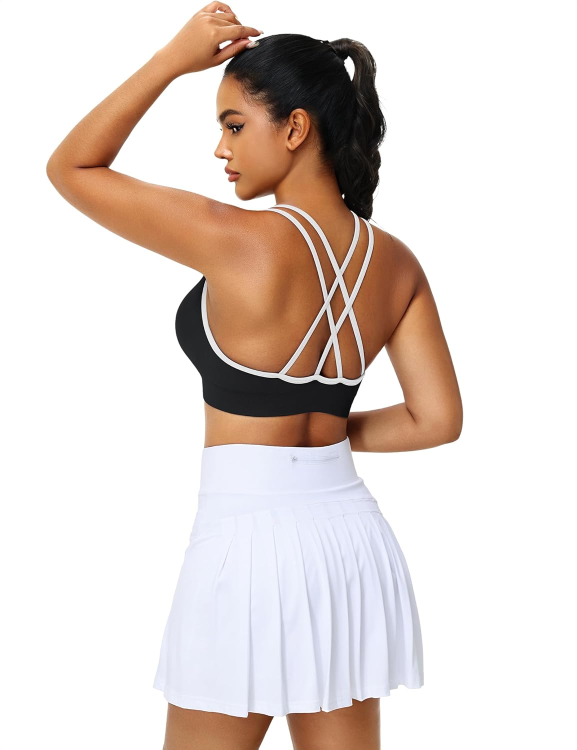 Strappy Cross Back Women Sports Bra Pack for Medium Support Workout | Removable Padded Cups, Spaghetti Strap, Comfort Seamless Wirefree, Soft Breathable Fabric, for Gym/Yoga/Pilates/Walking/Daily