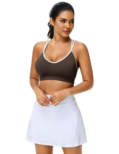 Strappy Cross Back Women Sports Bra Pack for Medium Support Workout | Removable Padded Cups, Spaghetti Strap, Comfort Seamless Wirefree, Soft Breathable Fabric, for Gym/Yoga/Pilates/Walking/Daily
