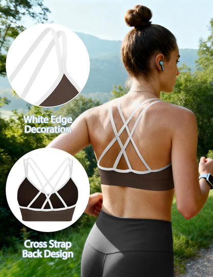 Strappy Cross Back Women Sports Bra Pack for Medium Support Workout | Removable Padded Cups, Spaghetti Strap, Comfort Seamless Wirefree, Soft Breathable Fabric, for Gym/Yoga/Pilates/Walking/Daily