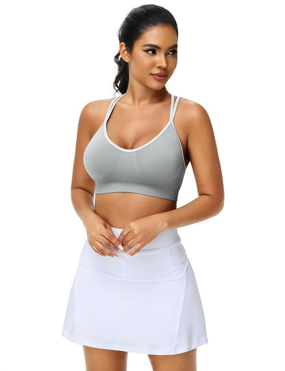 Strappy Cross Back Women Sports Bra Pack for Medium Support Workout | Removable Padded Cups, Spaghetti Strap, Comfort Seamless Wirefree, Soft Breathable Fabric, for Gym/Yoga/Pilates/Walking/Daily
