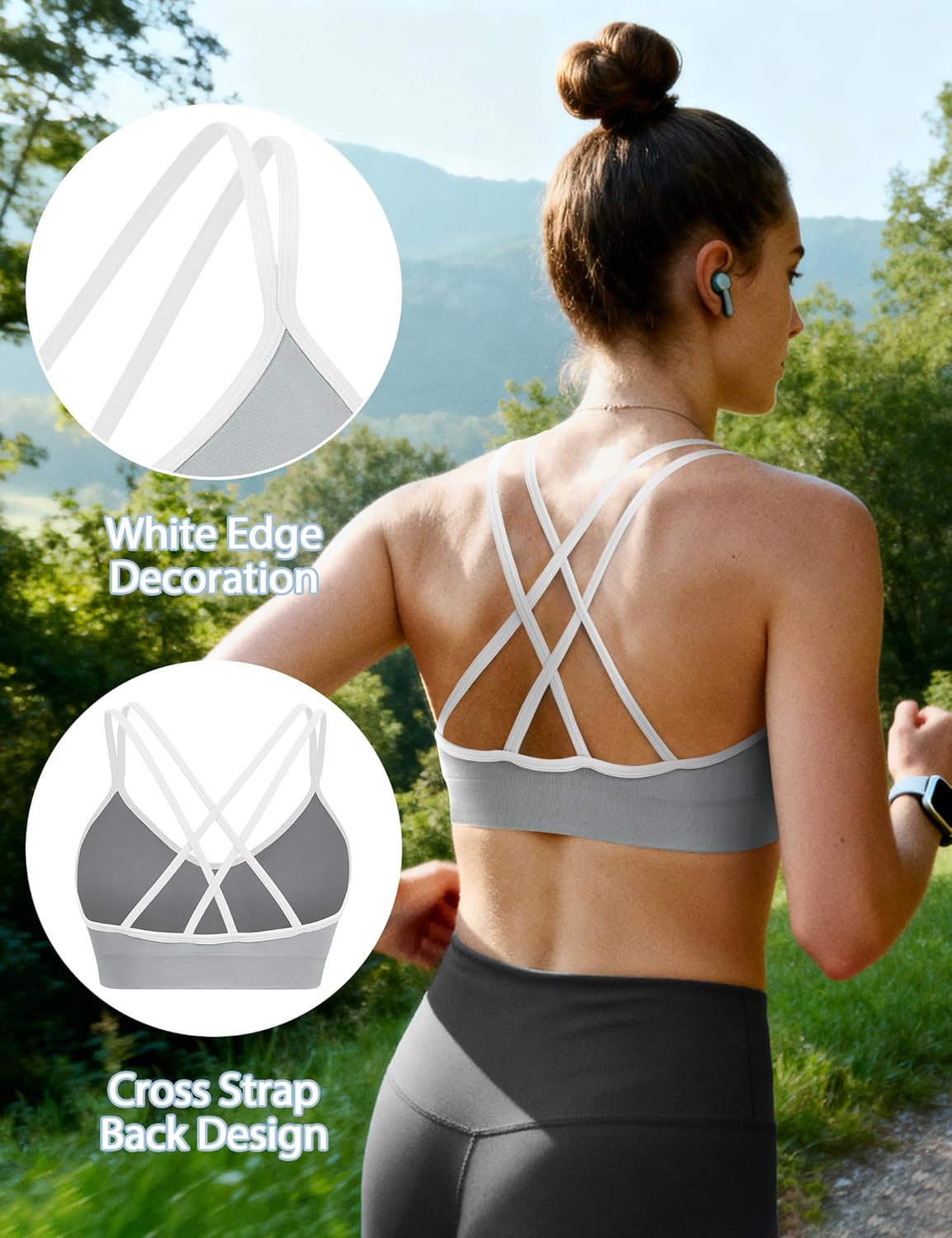 Strappy Cross Back Women Sports Bra Pack for Medium Support Workout | Removable Padded Cups, Spaghetti Strap, Comfort Seamless Wirefree, Soft Breathable Fabric, for Gym/Yoga/Pilates/Walking/Daily